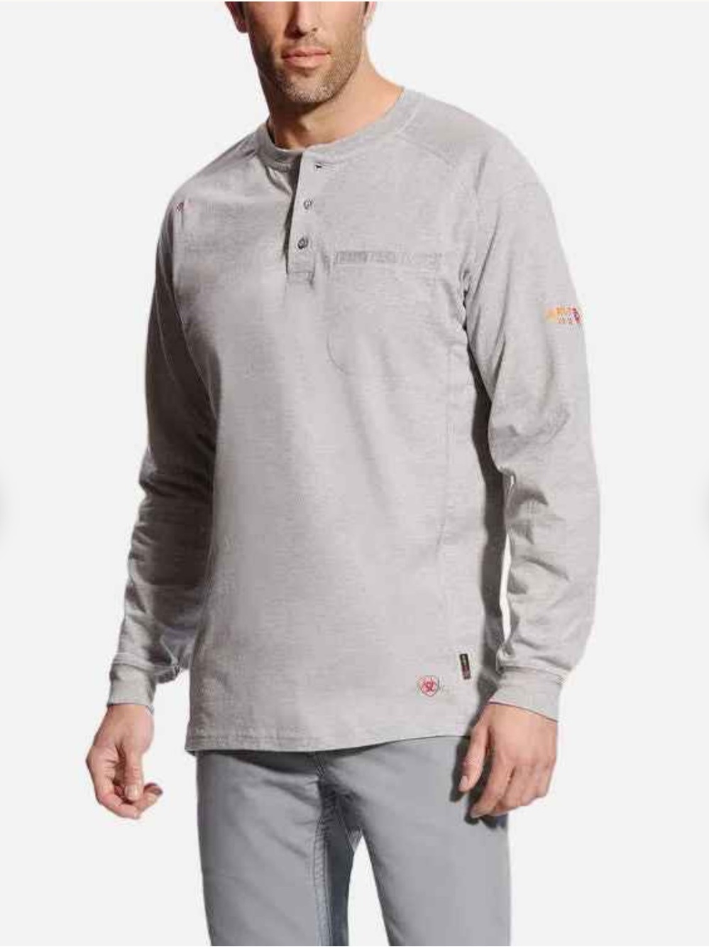 Ariat Light Gray Long-Sleeve Henley Shirt Size XXL